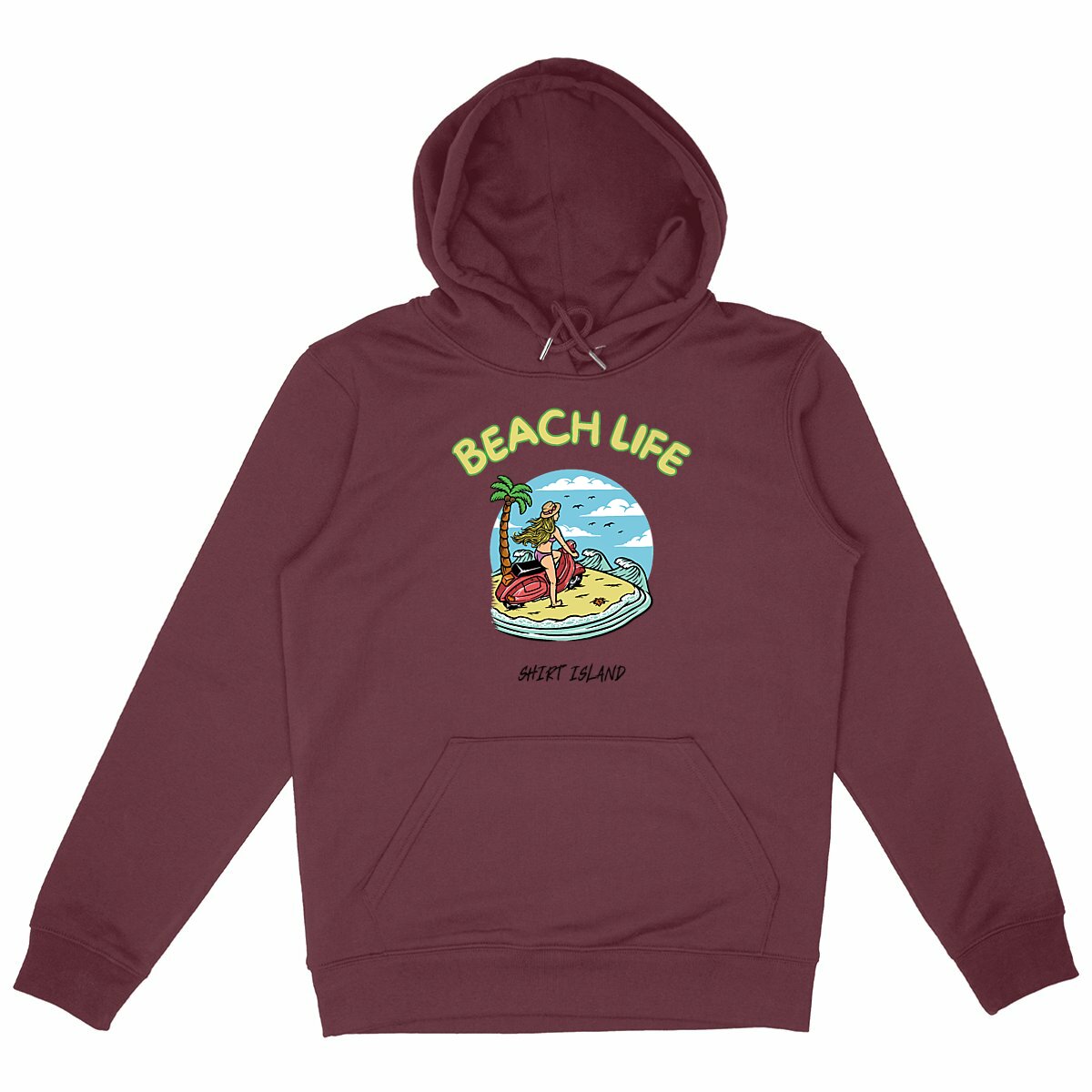 SWEATSHIRT A CAPUCHE BIO PREMIUM SURF BEACH LIFE FEMME SHIRT ISLAND BORDEAUX