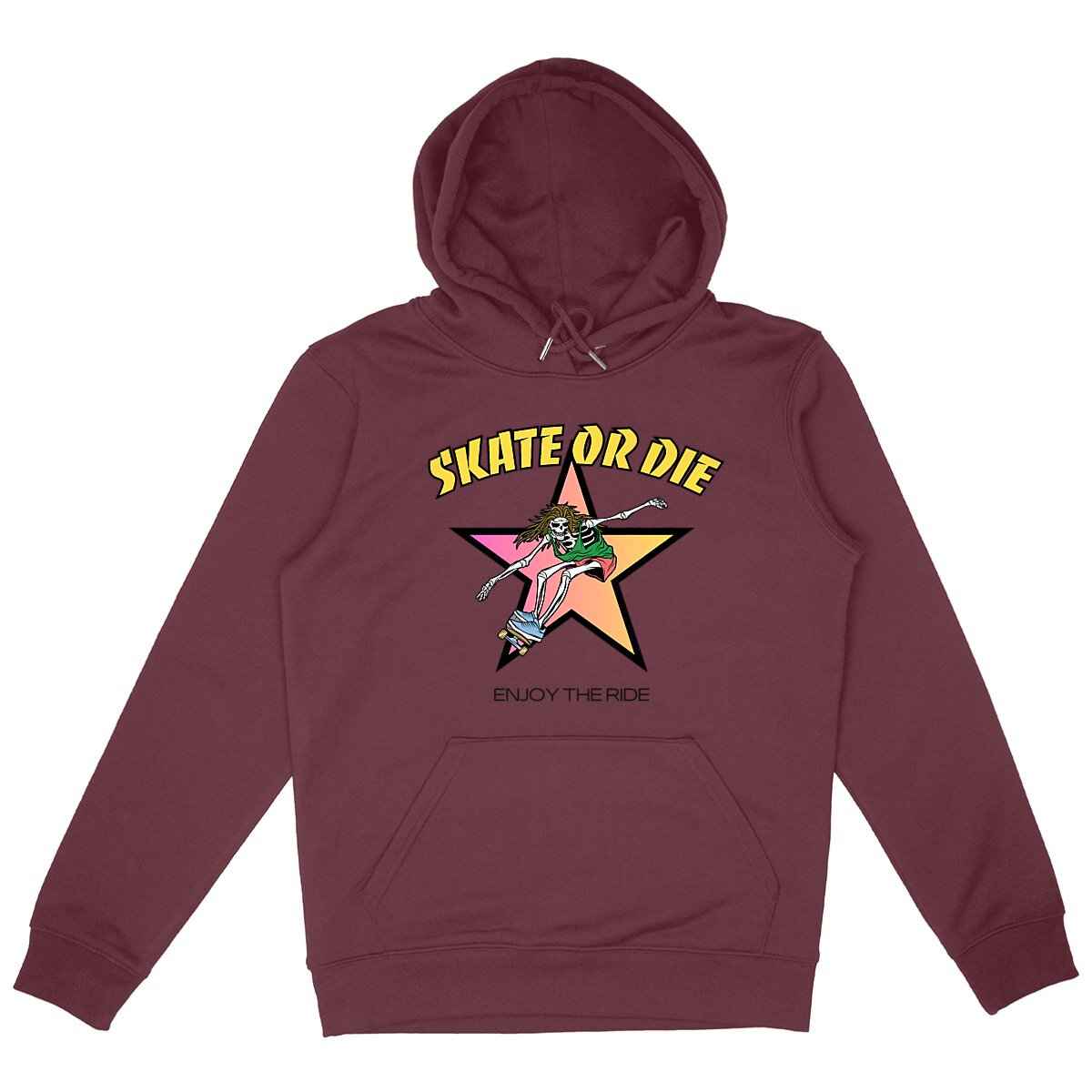 SWATSHIRT A CAPUCHE BIO PREMIUM SKATE OR DIE SKULL SHIRT ISLAND BORDEAUX