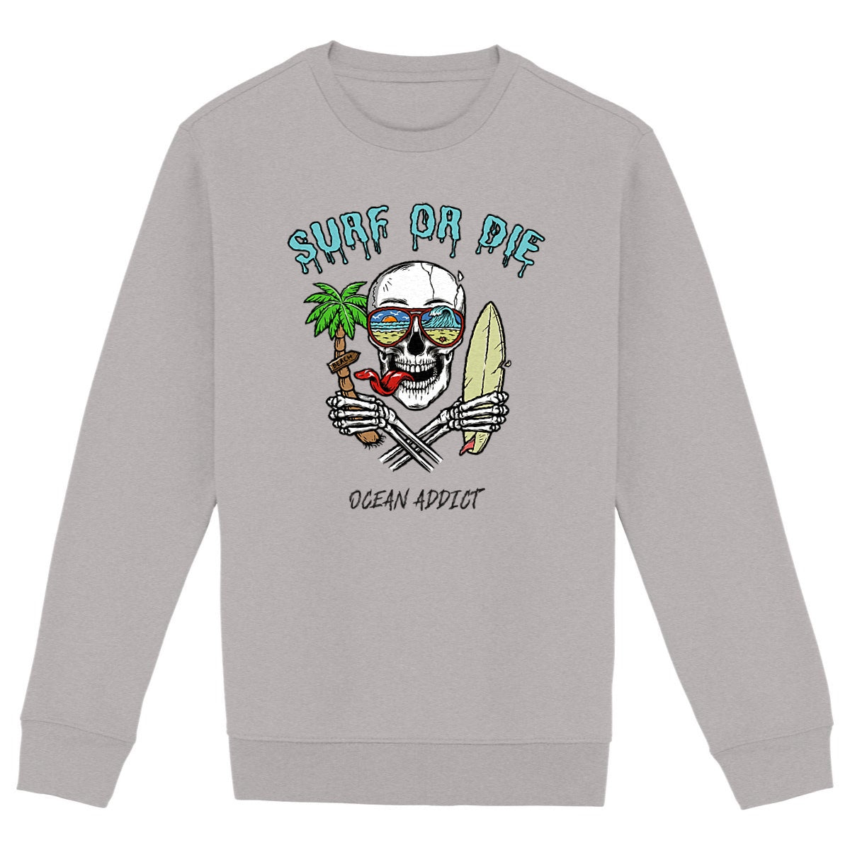 SWEATSHIRT BIO PREMIUM SURF OR DIE SHIRT ISLAND GRIS