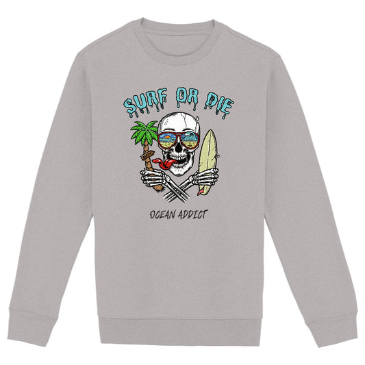 SWEATSHIRT BIO PREMIUM SURF OR DIE SHIRT ISLAND GRIS