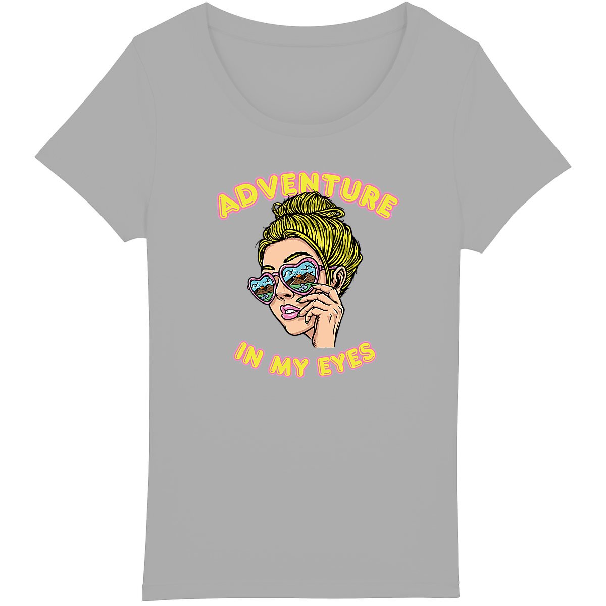 TEE SHIRT BIO PREMIUM FEMME SURF  ADVENTURE IN MY EYES SHIRT ISLAND GRIS