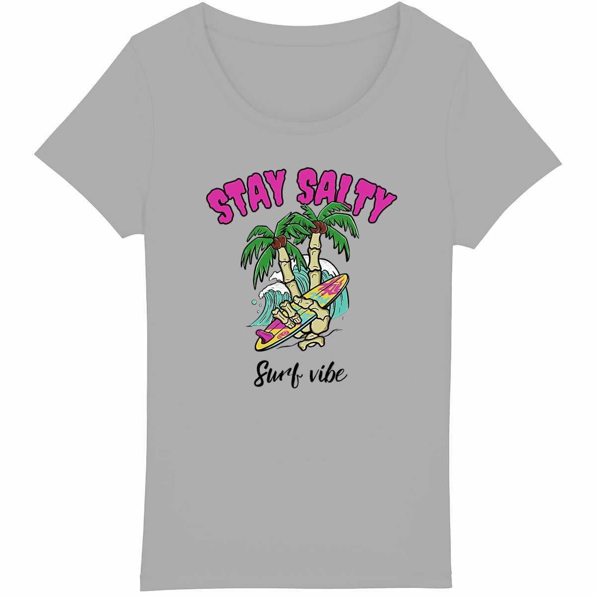 TEE SHIRT BIO PREMIUM SURF STAY SALTY FEMME GRIS