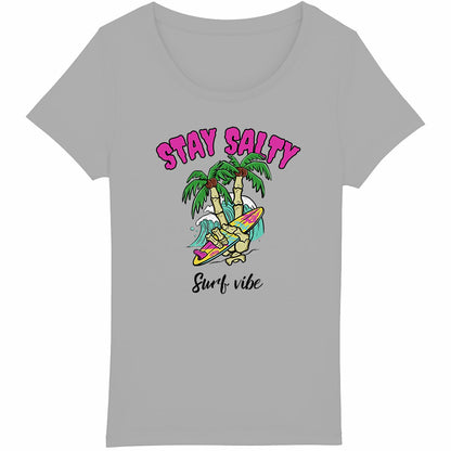 TEE SHIRT BIO PREMIUM SURF STAY SALTY FEMME GRIS