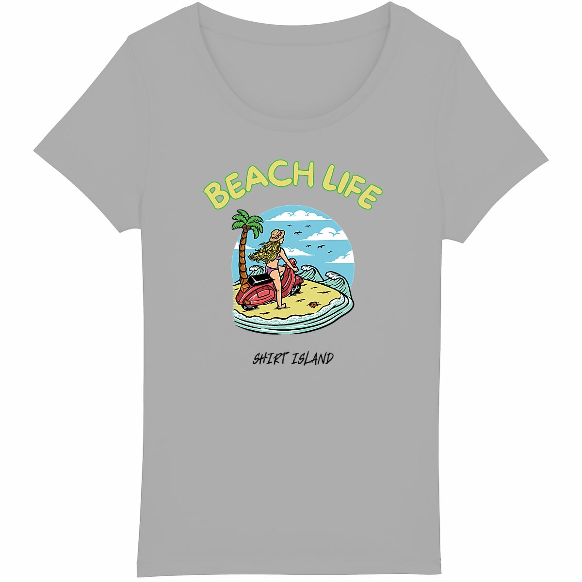 TEE SHIRT BIO PREMIUM SURF BEACH LIFE FEMME SIRT ISLAND GRIS