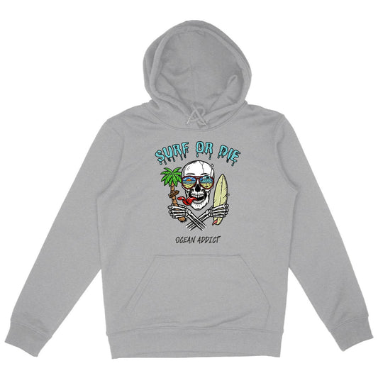 SWEATSHIRT A CAPUCHE BIO PREMIUM SURF OR DIE SHIRT ISLAND GRIS