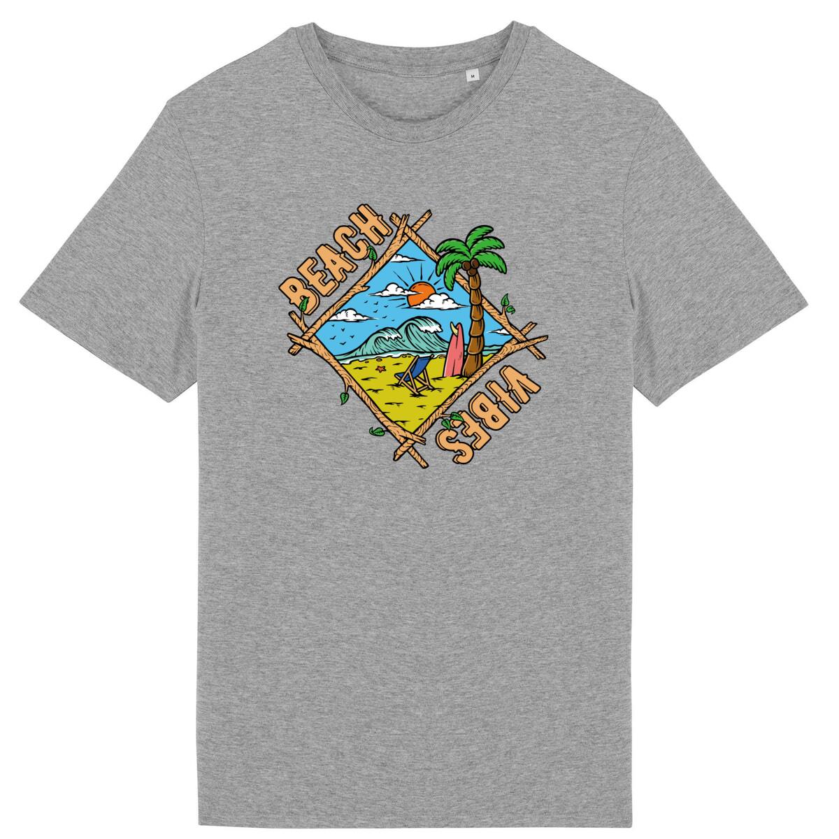 TEE SHIRT BIO PREMIUM BEACH VIBES SHIRT ISLAND SURF GRIS