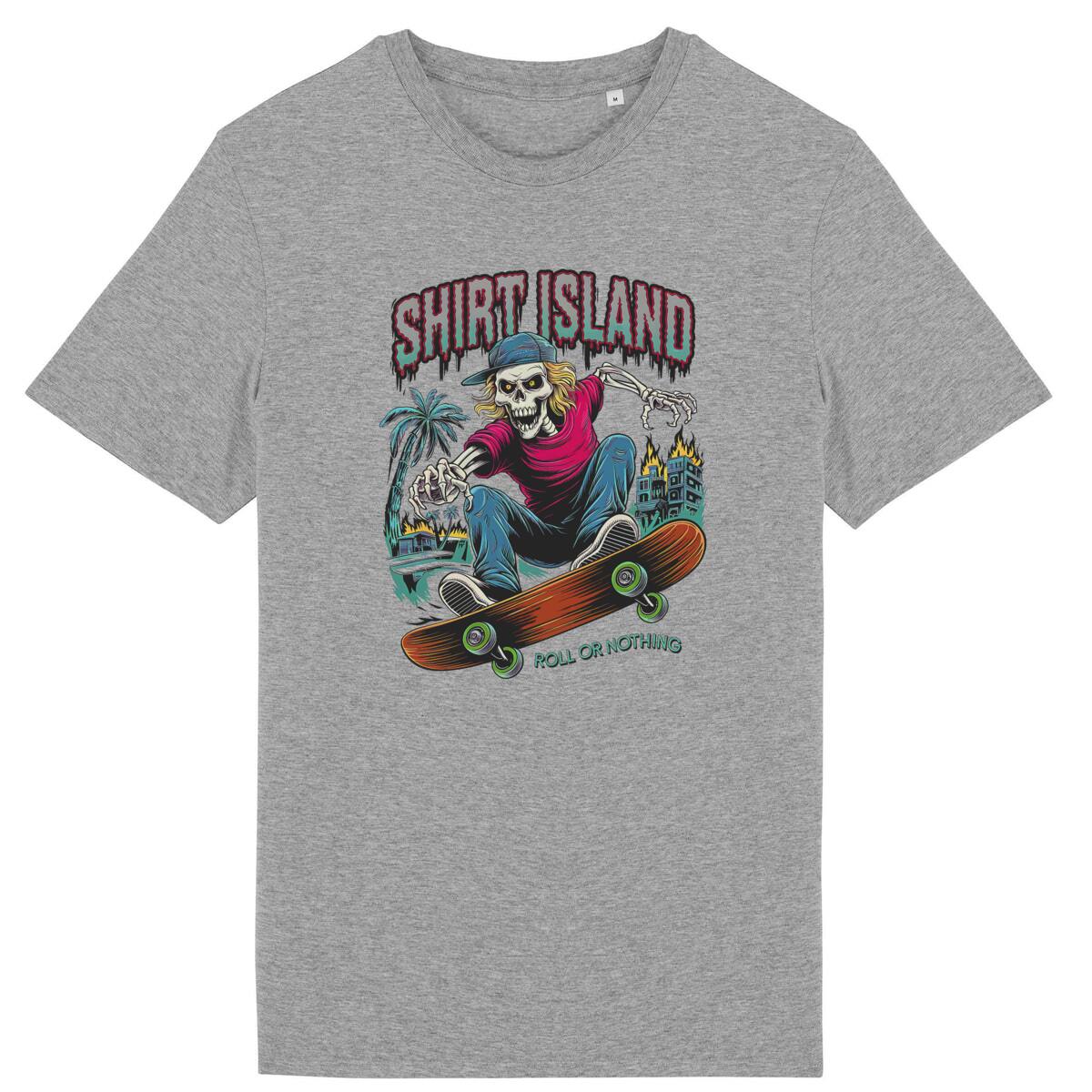 TEE SHIRT BIO PREMIUM SKATE SURF SHIRT ISLAND ROLL OR NOTHING GRIS