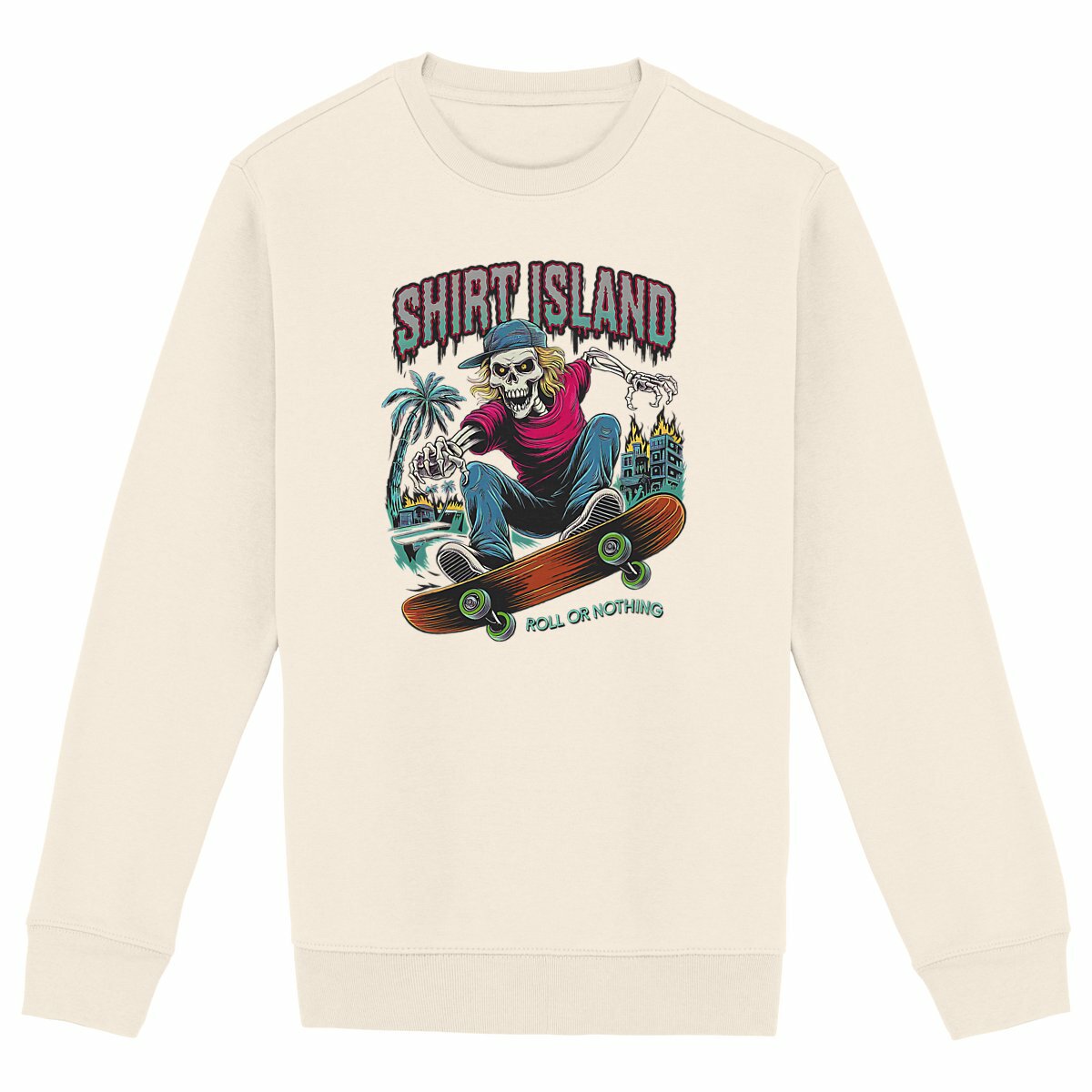 SWEATSHIRT BIO PREMIUM SKATE SHIRT ISLAND ROLL OR NOTHING SURF IVOIRE