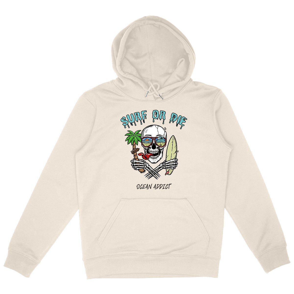 SWEATSHIRT A CAPUCHE BIO PREMIUM SURF OR DIE SHIRT ISLAND IVOIRE