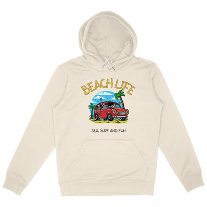 SWEATSHIRT A CAPUCHE BIO PREMIUM SURF BEACH LIFE SHIRT ISLAND IVOIRE