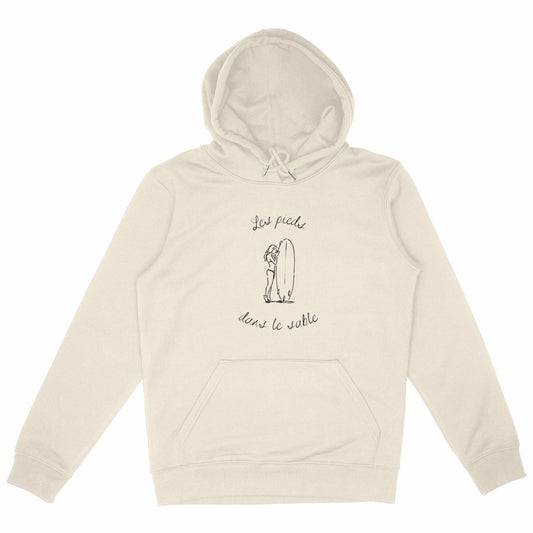 SWEATSHIRT A CAPUCHE BIO PREMIUM SURF LES PIEDS DANS LE SABLE SHIRT ISLAND IVOIRE