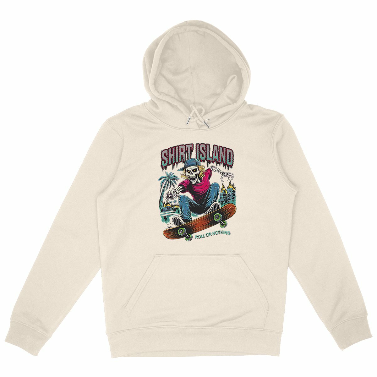 SWEATSHIRT A CAPUCHE BIO PREMIUM SKATE SURF SHIRT ISLAND ROLL OR NOTHING IVOIRE