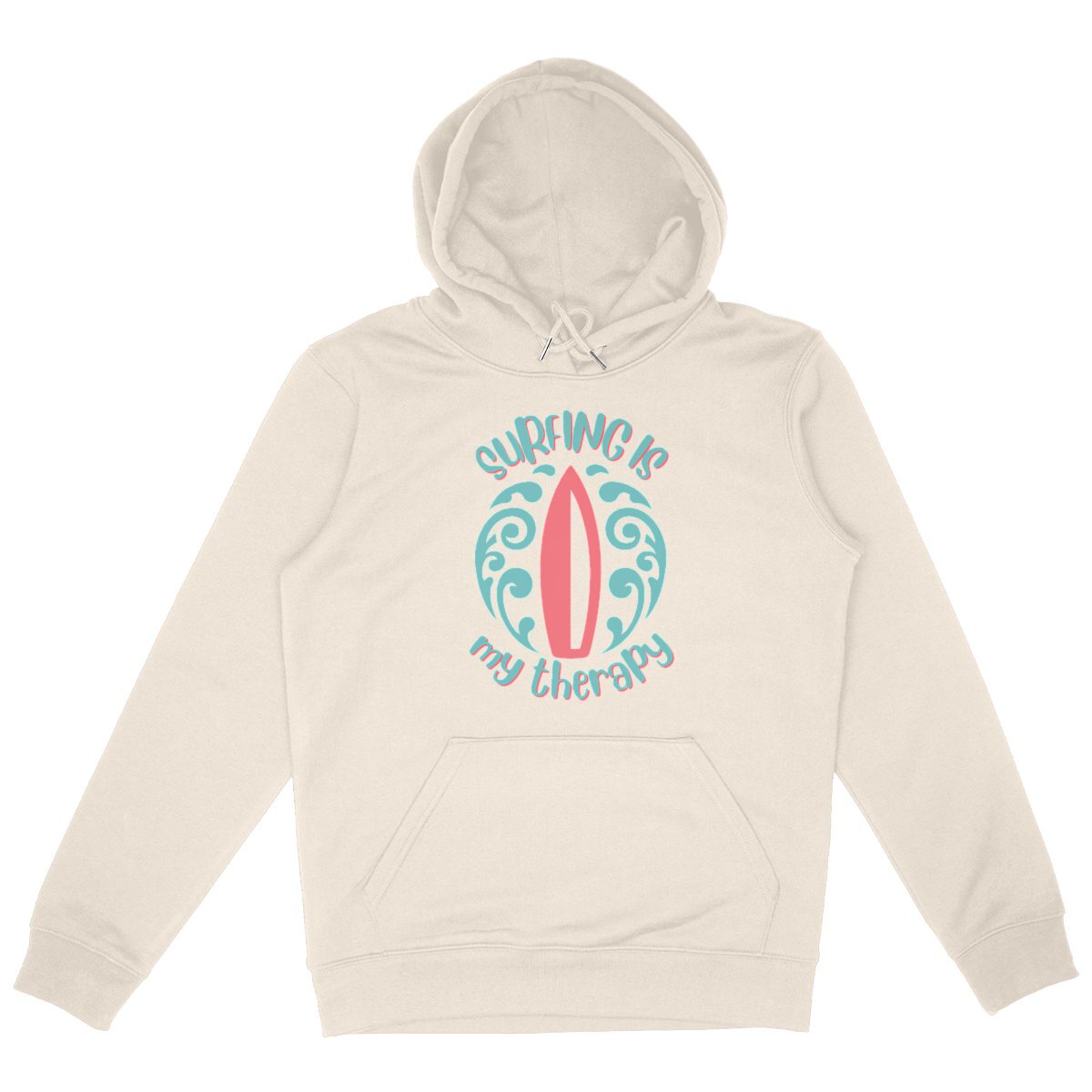 SWEATSHIRT A CAPUCHE BIO PREMIUM FEMME SURF SURFING IS MY THERAPY SHIRT ISLAND IVOIRE