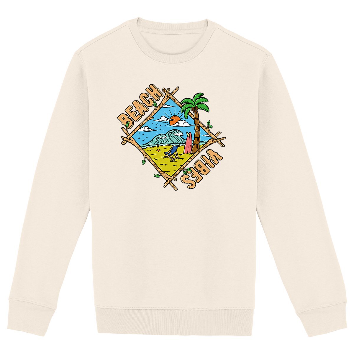 SWEATSHIRT BIO PREMIUM SURF BEACH VIBES SHIRT ISLAND IVOIRE