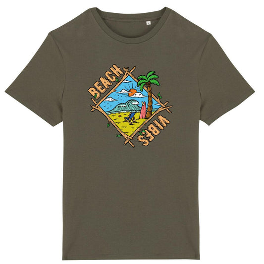 TEE SHIRT BIO PREMIUM BEACH VIBES SHIRT ISLAND SURF KHAKI