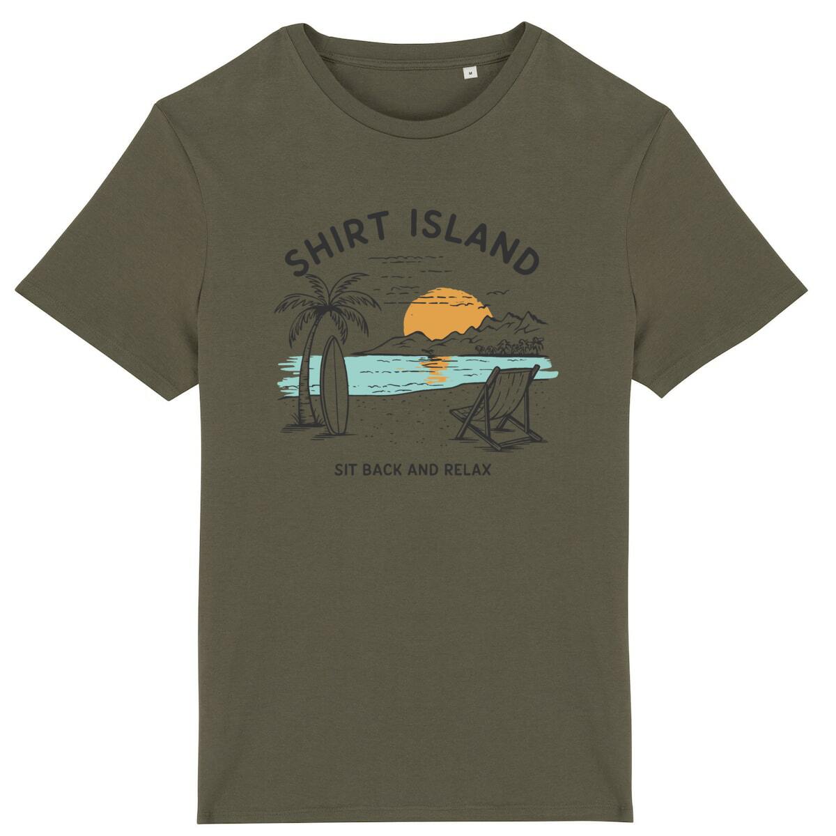 TEE SHIRT BIO PREMIUM SURF SHIRT ISLAND BEACH KHAKI