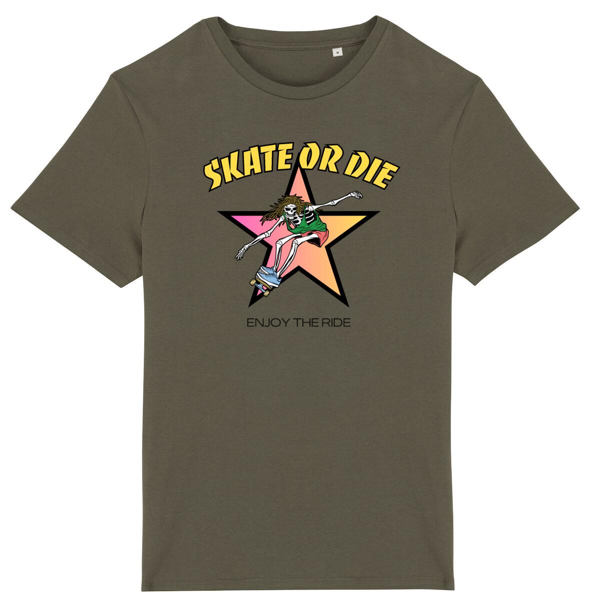 TEE SHIRT BIO PREMIUM SKATE OR DIE SKULL SHIRT ISLAND KHAKI