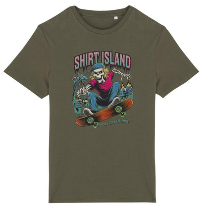 TEE SHIRT BIO PREMIUM SKATE SURF SHIRT ISLAND ROLL OR NOTHING KHAKI