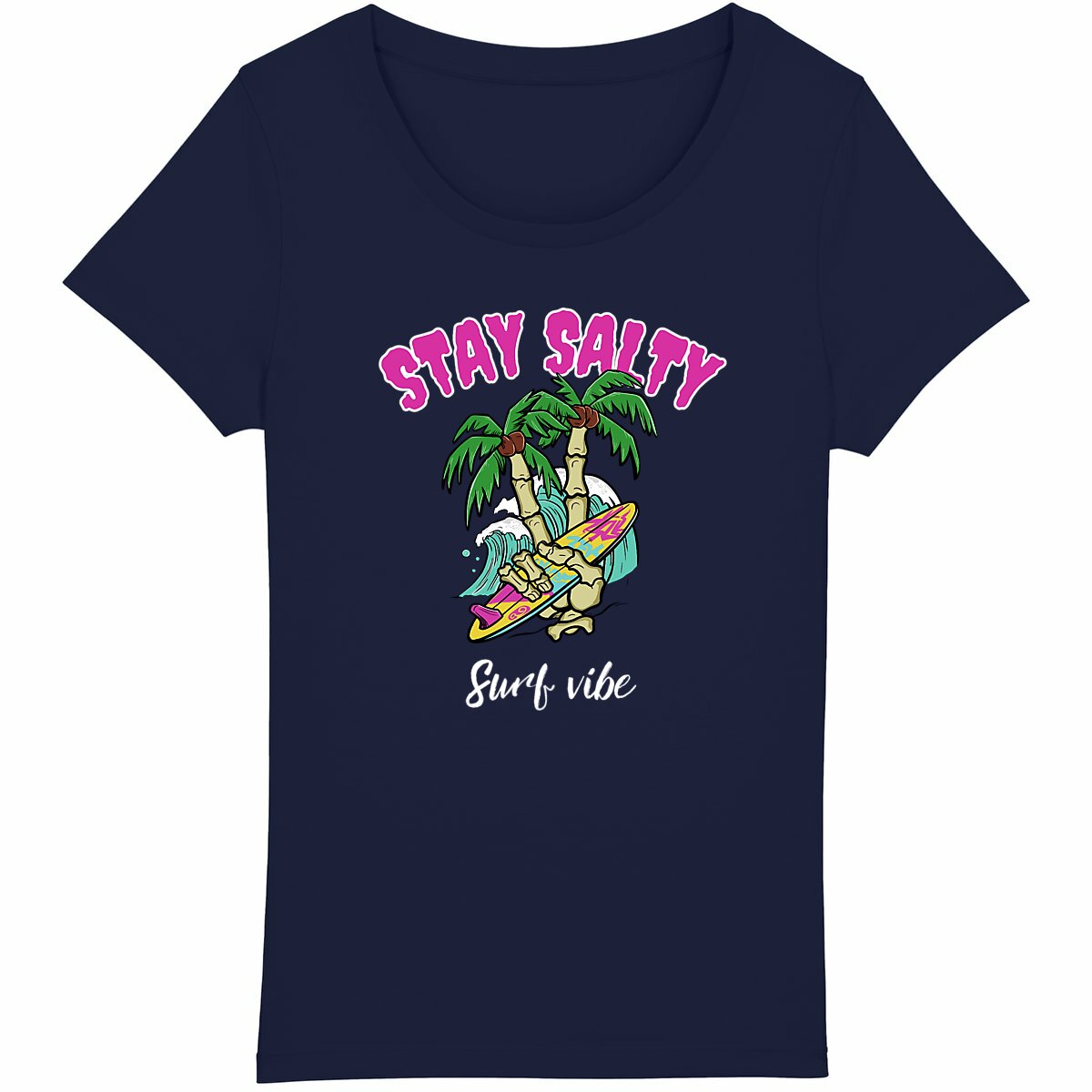 TEE SHIRT BIO PREMIUM SURF STAY SALTY FEMME MARINE