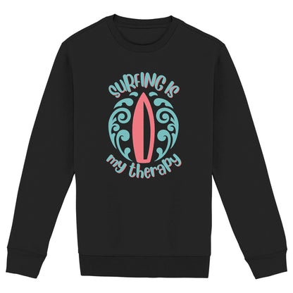 SWEATSHIRT BIO PREMIUM FEMME SURF SURFING IS MY THERAPY SHIRT ISLAND NOIR