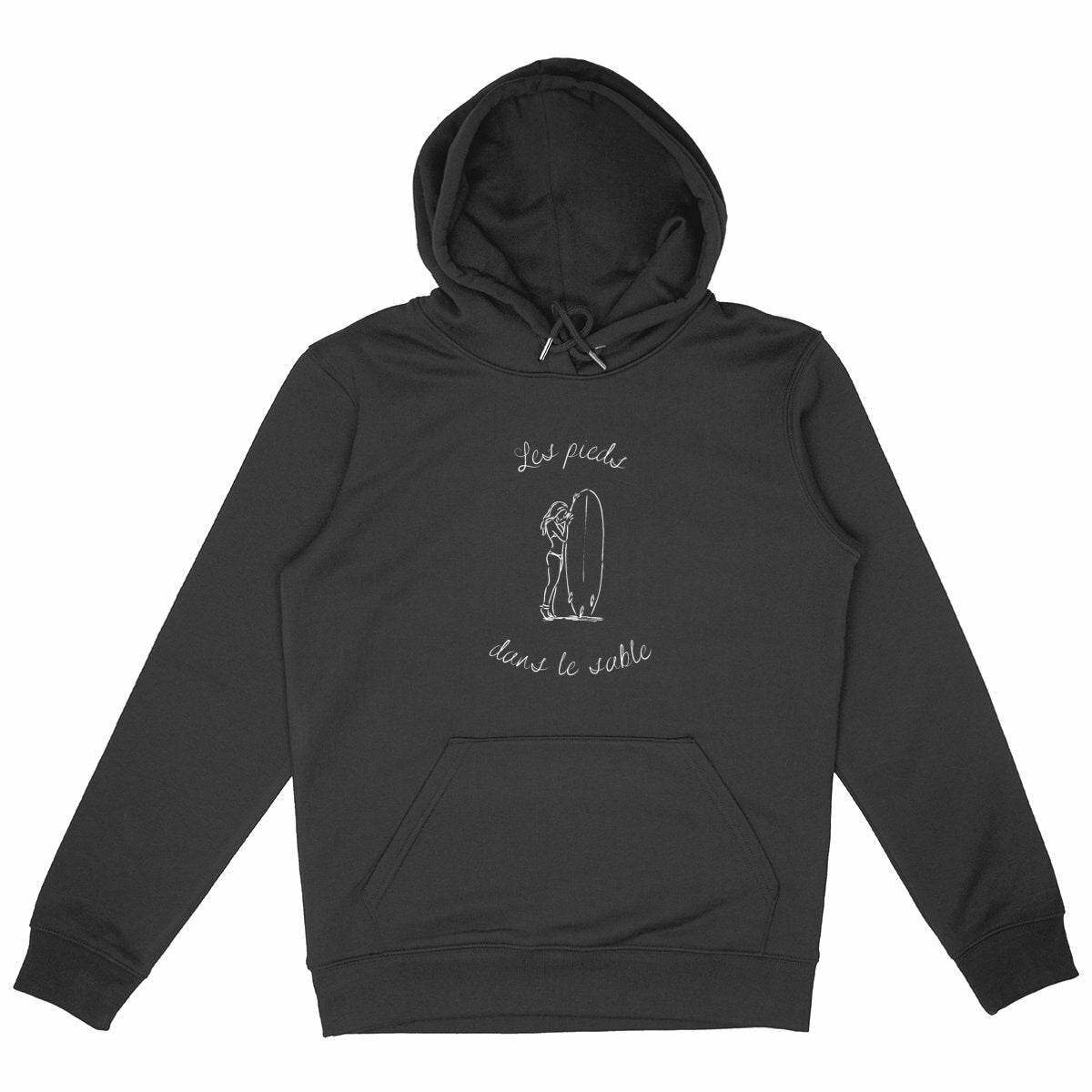 SWEATSHIRT A CAPUCHE BIO PREMIUM SURF LES PIEDS DANS LE SABLE SHIRT ISLAND NOIR