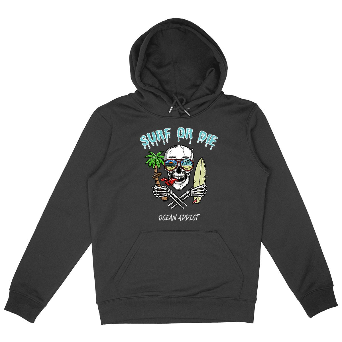 SWEATSHIRT A CAPUCHE BIO PREMIUM SURF OR DIE SHIRT ISLAND NOIR