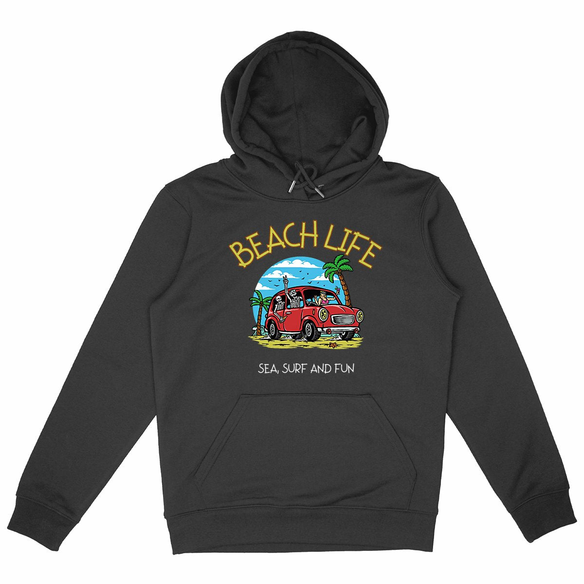 SWEATSHIRT A CAPUCHE BIO PREMIUM SURF BEACH LIFE SHIRT ISLAND NOIR