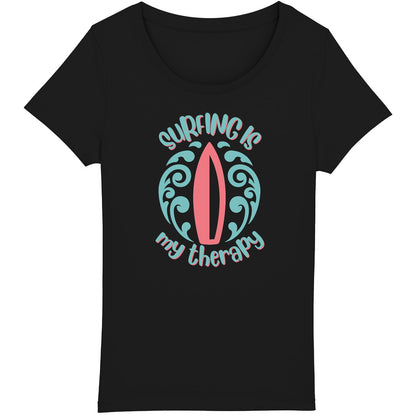 TEE SHIRT BIO PREMIUM FEMME SURF SURFING IS MY THERAPY SHIRT ISLAND NOIR