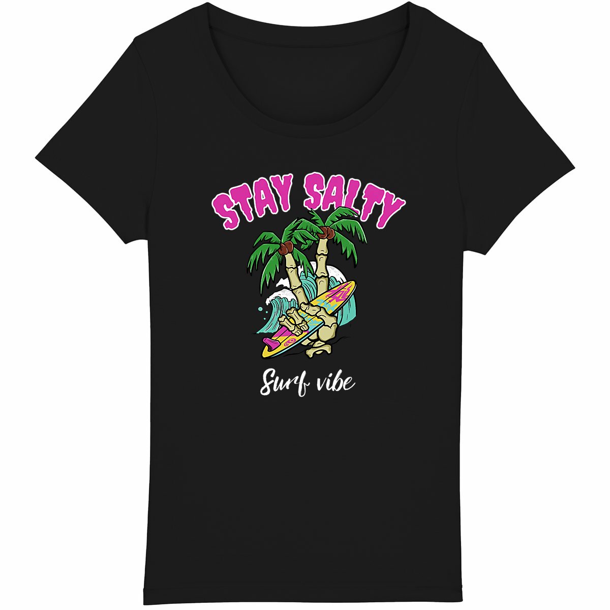 TEE SHIRT BIO PREMIUM SURF STAY SALTY FEMME NOIR