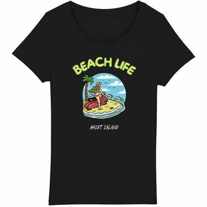 TEE SHIRT BIO PREMIUM SURF BEACH LIFE FEMME SIRT ISLAND NOIR