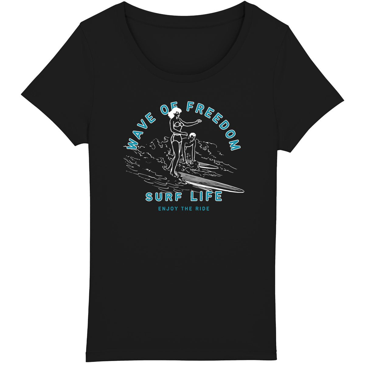 TEE SHIRT BIO PREMIUM FEMME SURF WAVE OF FREEDOM SHIRT ISLAND NOIR