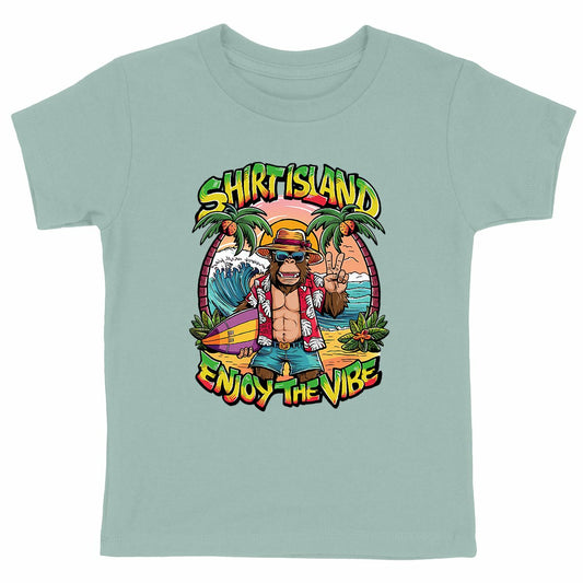 TEE SHIRT KIDS BIO PREMIUM SURF SHIRT ISLAND VIBE VERT