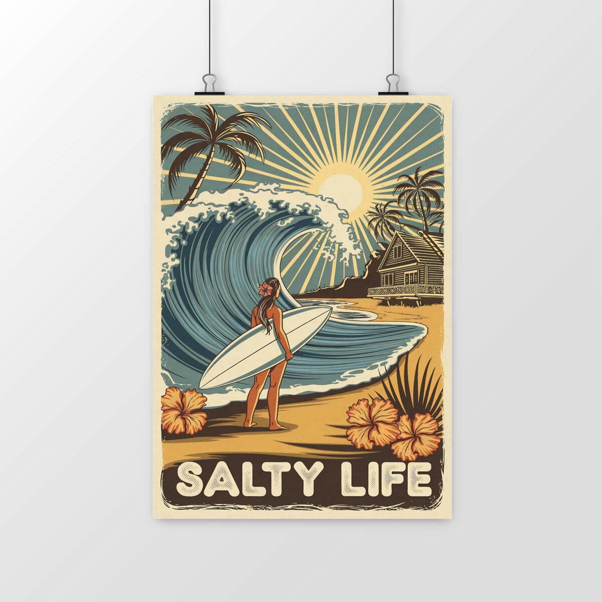 AFFICHE SURF VINTAGE SALTY LIFE SHIRT ISLAND