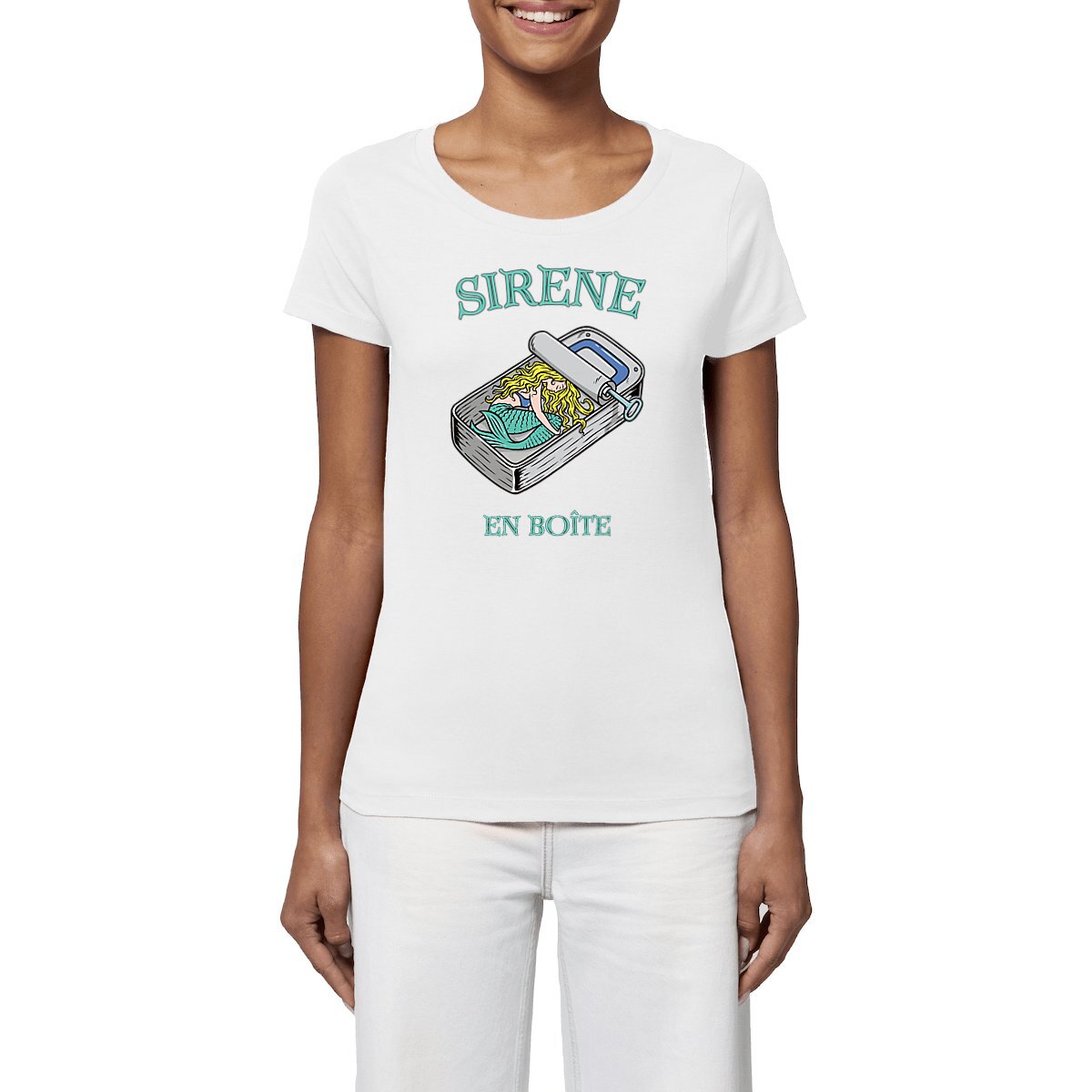 TEE SHIRT BIO PREMIUM FEMME SURF SIRENE SHIRT ISLAND BLANC MODELE