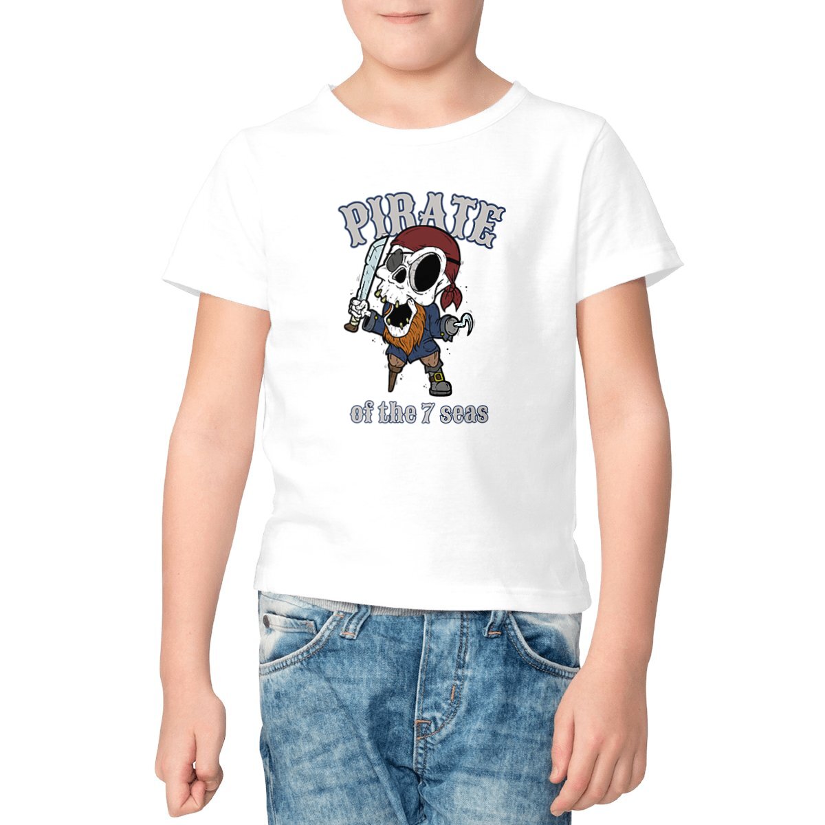 TEE SHIRT BIO KIDS PREMIUM SURF PIRATE SHIRT ISLAND BLANC MODEL