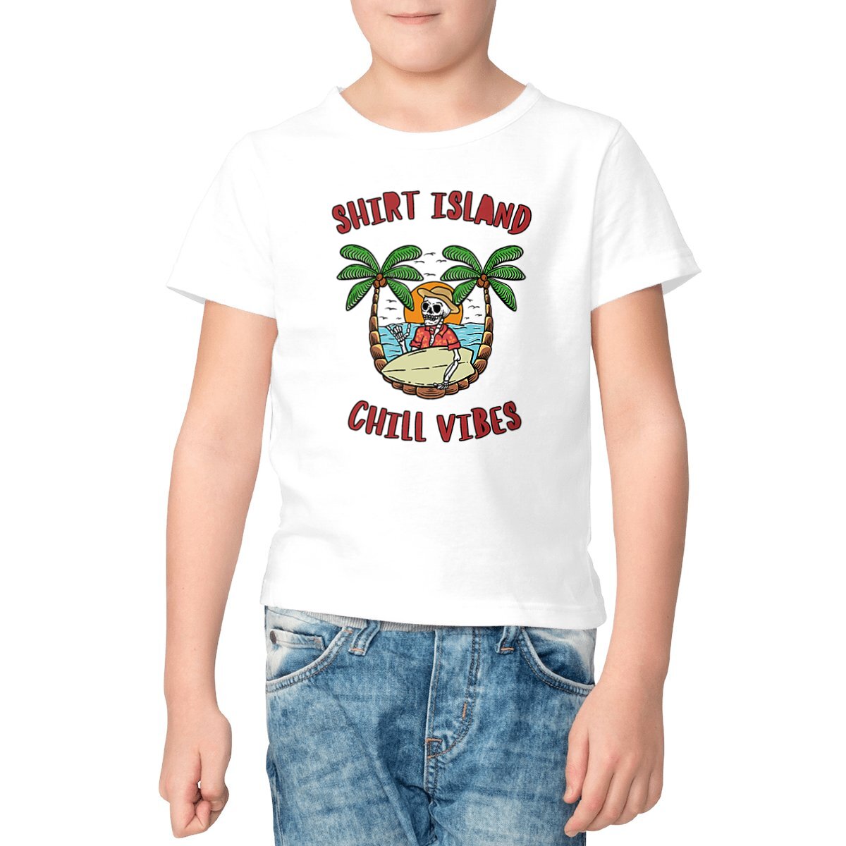 TEE SHIRT KIDS BIO PREMIUM SURF SHIRT ISLAND BLANC MODEL