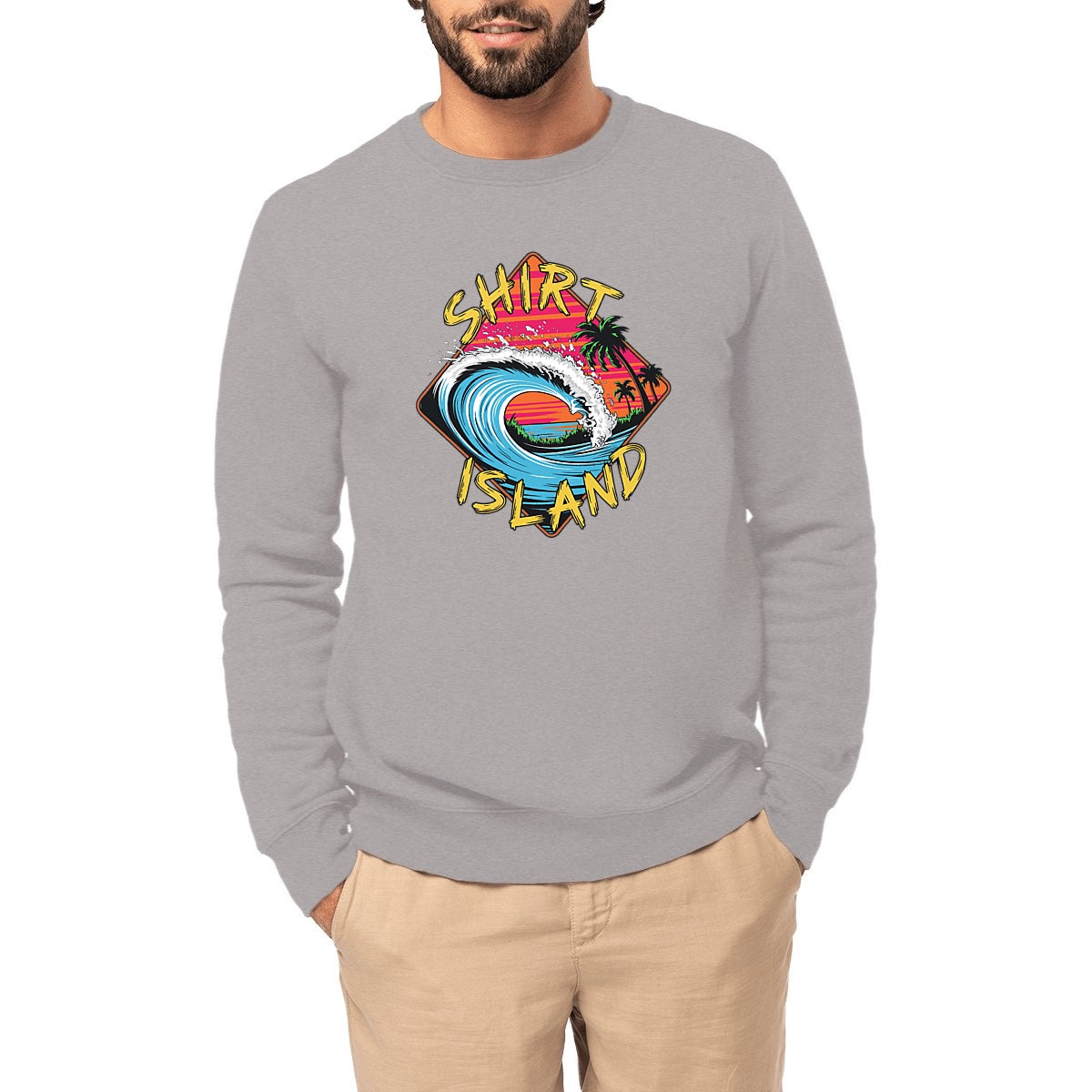 SWEATSHIRT BIO PREMIUM SURF SHIRT ISLAND WAVE MODEL GRIS