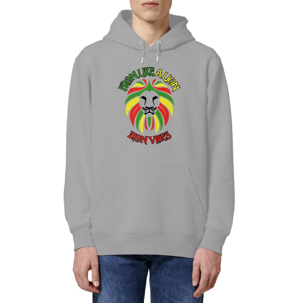 SWEATSHIRT A CAPUCHE BIO PREMIUM REGGAE RASTA ZION VIBES SHIRT ISLAND GRIS MODEL