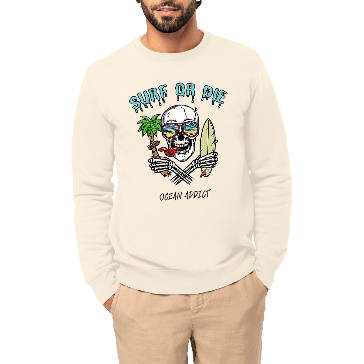 SWEATSHIRT BIO PREMIUM SURF OR DIE SHIRT ISLAND IVOIRE