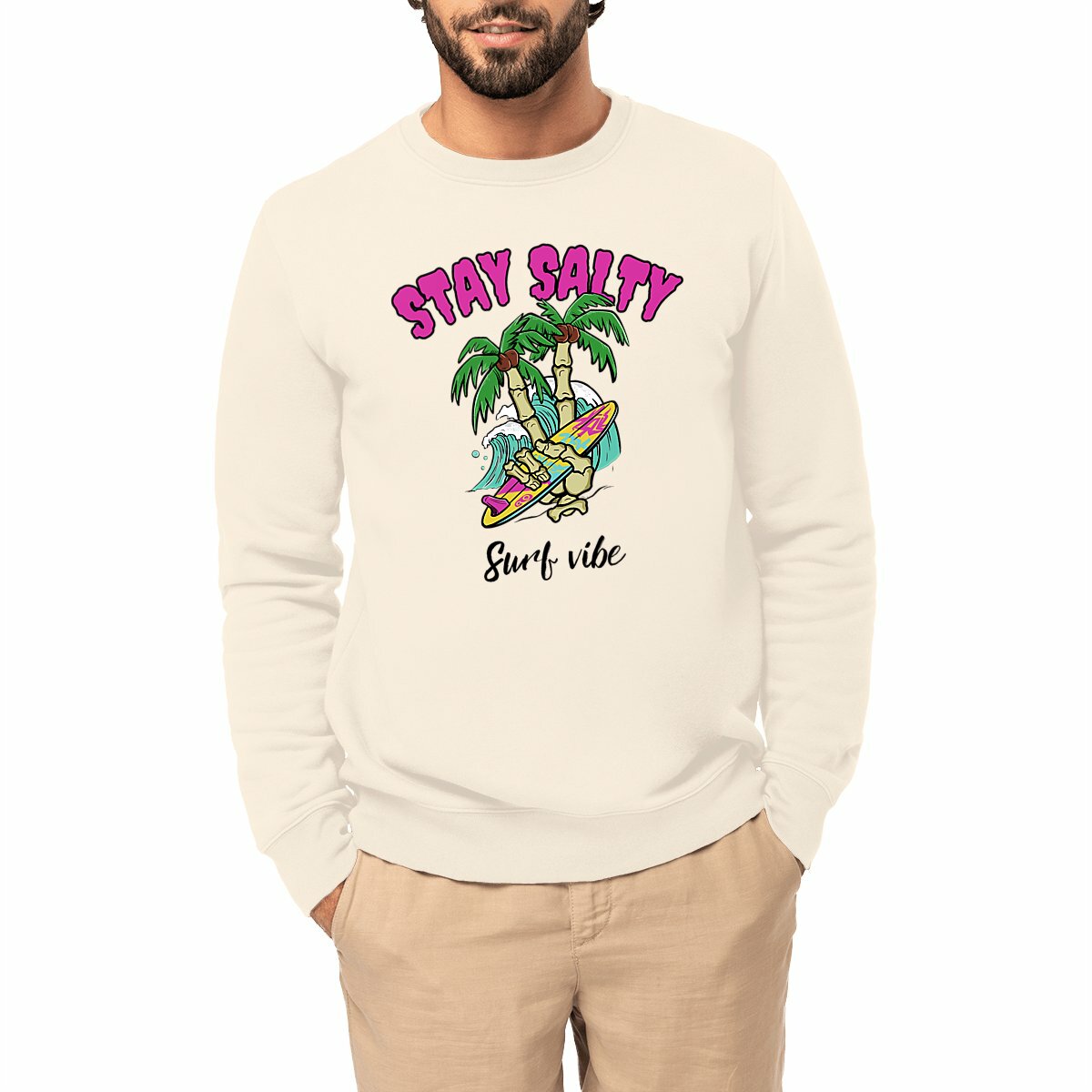 SWEATSHIRT BIO PREMIUM SURF STAY SALTY IVOIRE MODEL