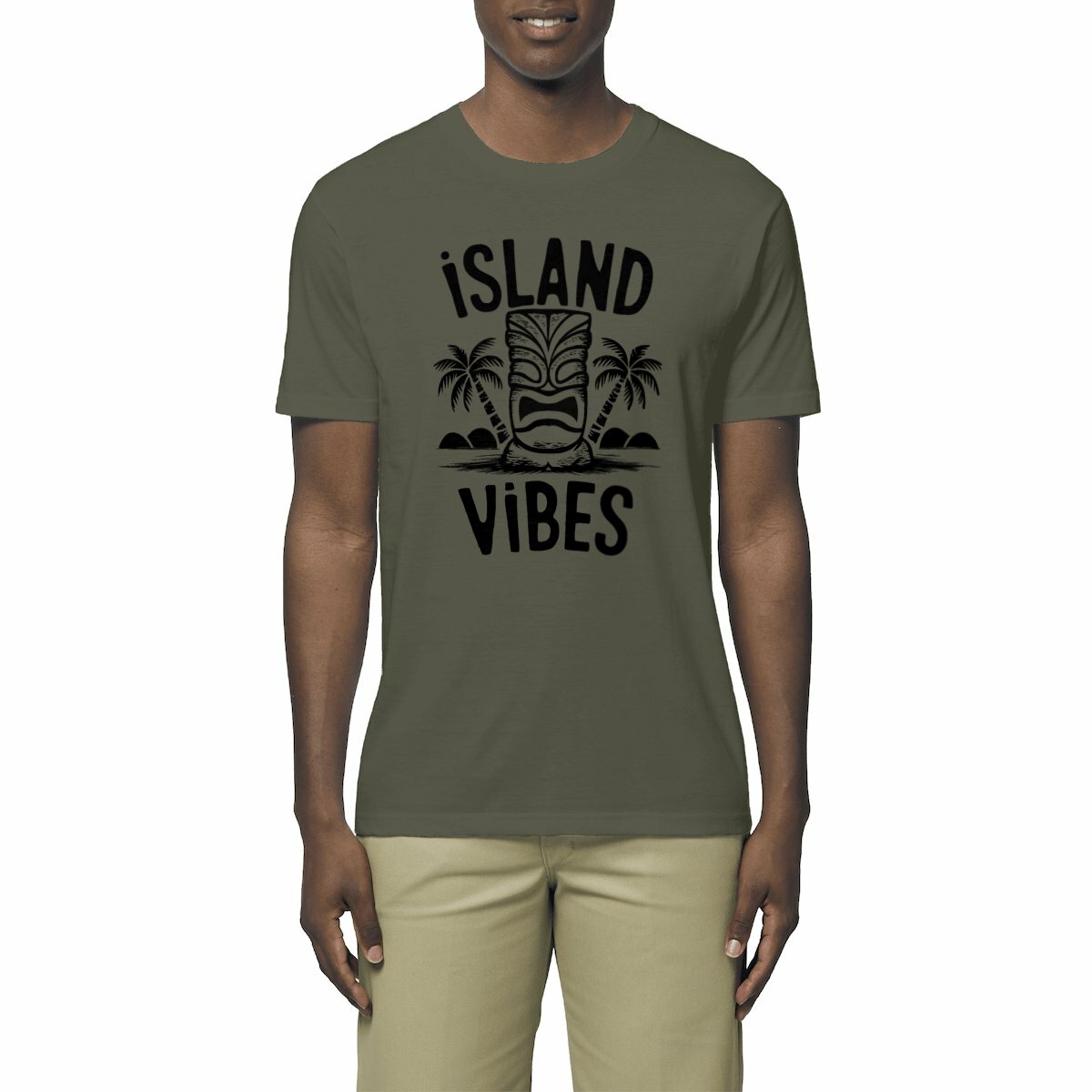 TEE SHIRT BIO PREMIUM SURF ISLAND VIBES SHIRT ISLAND KHAKI MODEL