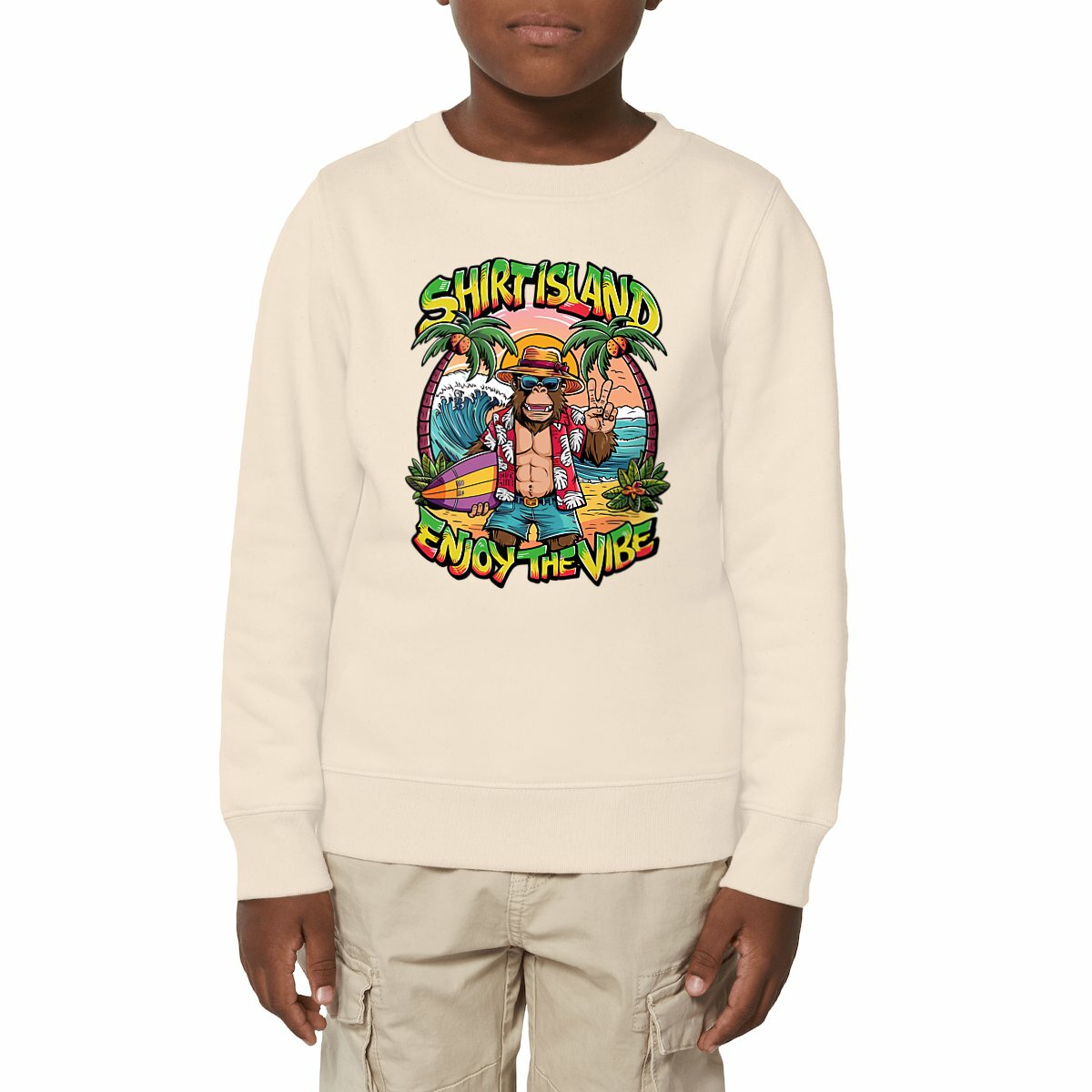 SWEATSHIRT KIDS BIO PREMIUM SURF SHIRT ISLAND VIBE MODEL NATURAL