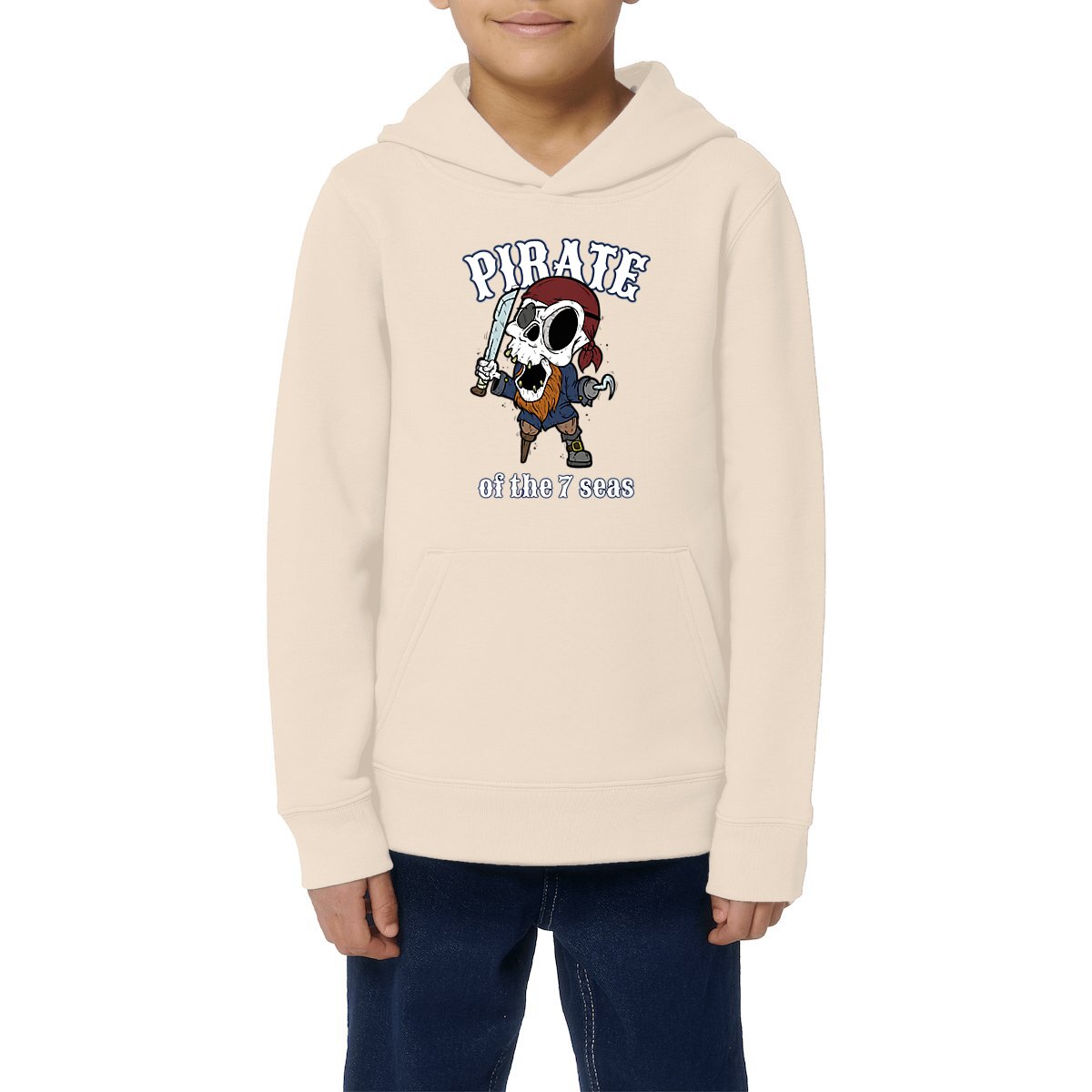 SWEATSHIRT A CAPUCHE KIDS BIO PREMIUM SURF PIRATE SHIRT ISLAND BEIGE MODEL