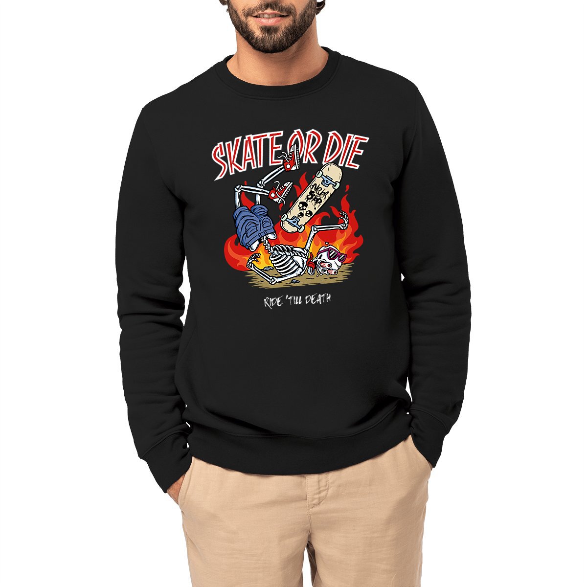 SWEATSHIRT BIO PREMIUM SKATE OR DIE SHIRT ISLAND NOIR MODEL