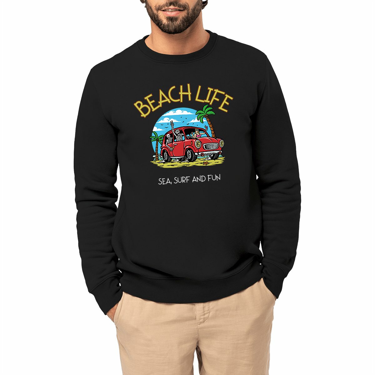 SWEATSHIRT BIO PREMIUM SURF BEACH LIFE NOIR MODEL