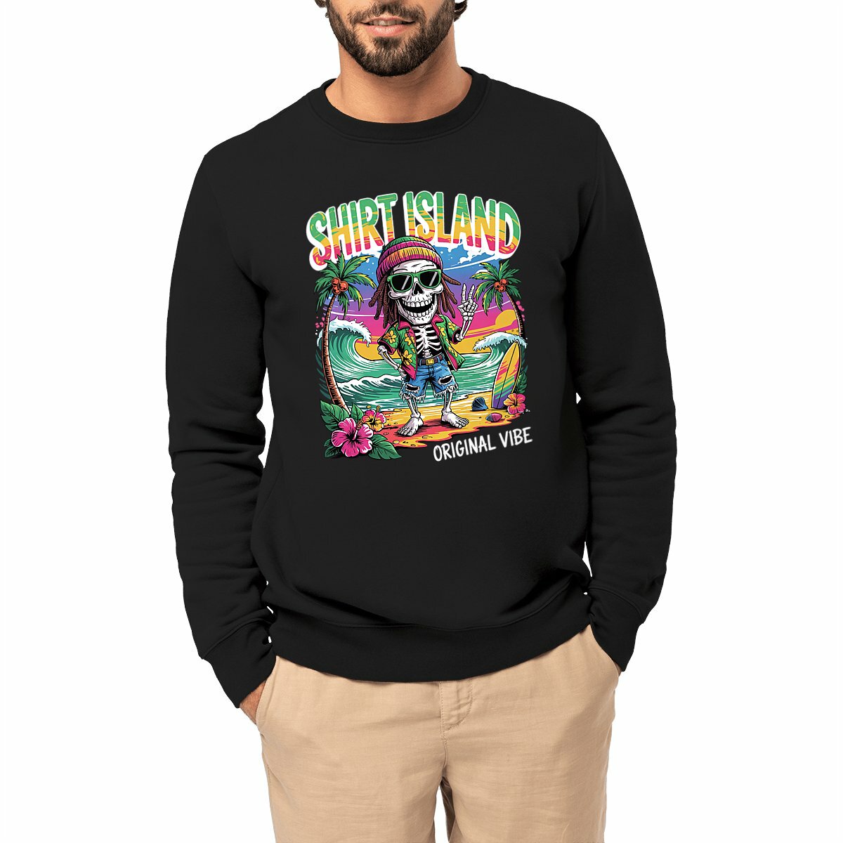 SWEATSHIRT BIO PREMIUM SURF RASTA ORIGINAL VIBE SHIRT ISLAND MODEL NOIR