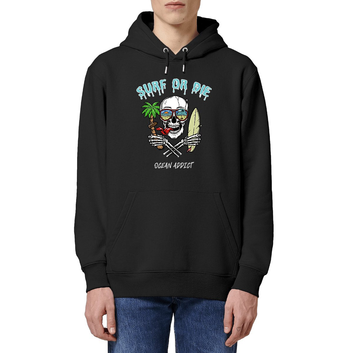 SWEATSHIRT A CAPUCHE BIO PREMIUM SURF OR DIE SHIRT ISLAND NOIR MODEL