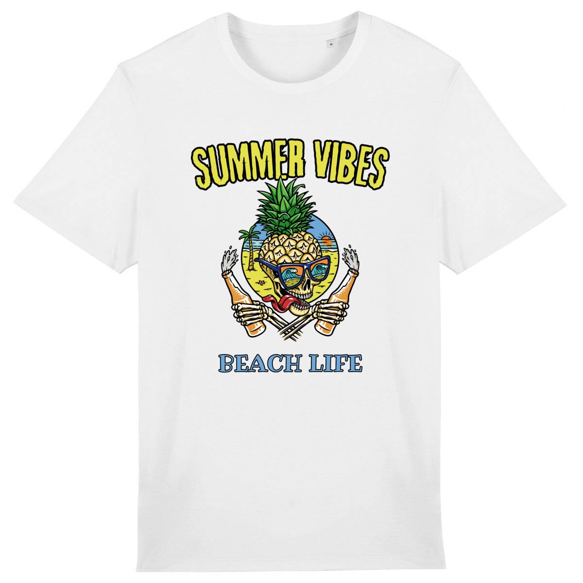 TEE SHIRT BIO PREMIUM SURF SUMMER VIBES SHIRT ISLAND BLANC