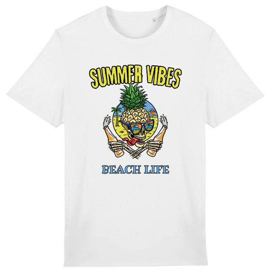 TEE SHIRT BIO PREMIUM SURF SUMMER VIBES SHIRT ISLAND BLANC