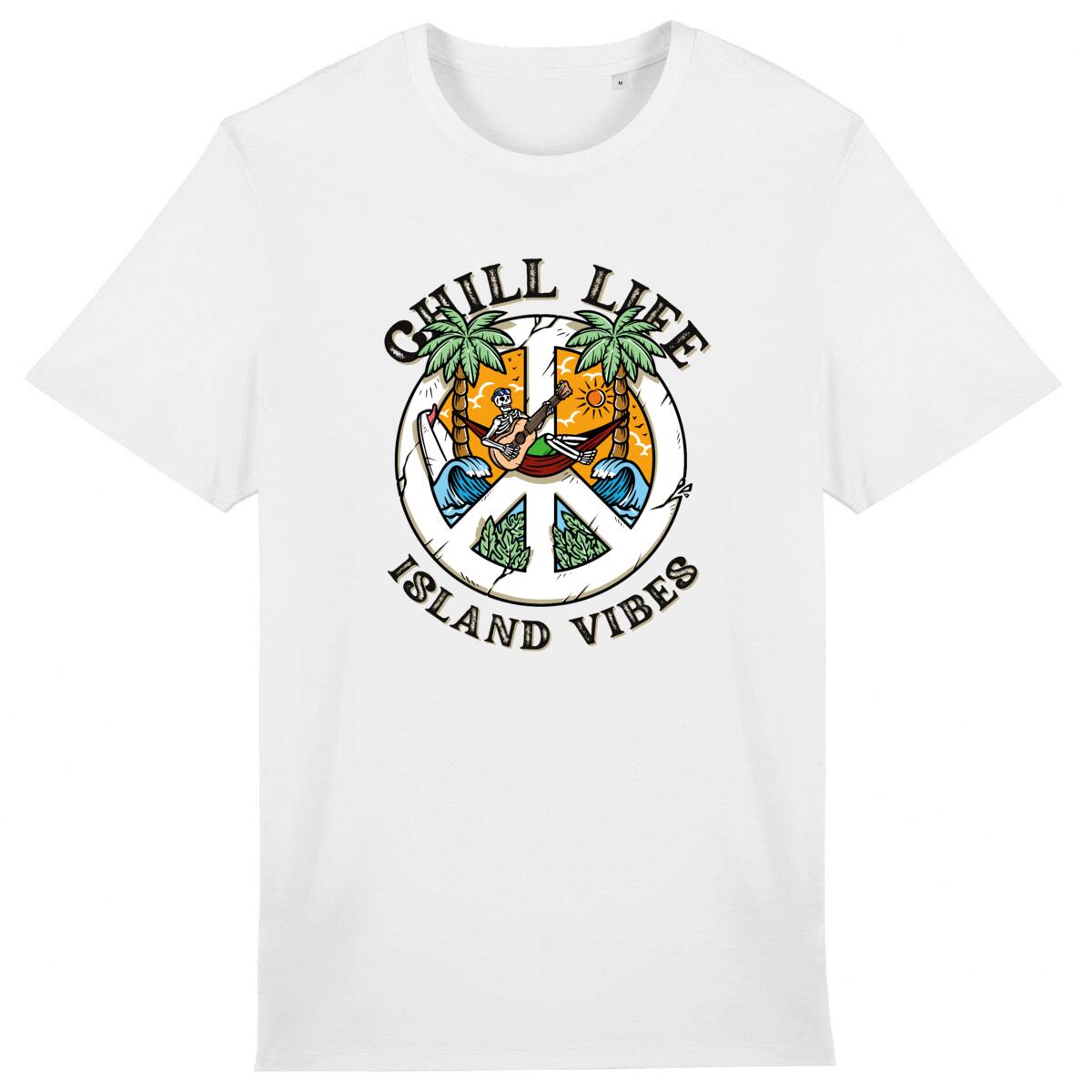 T-SHIRT BIO PREMIUM "CHILL LIFE" SHIRT ISLAND SURF BLANC
